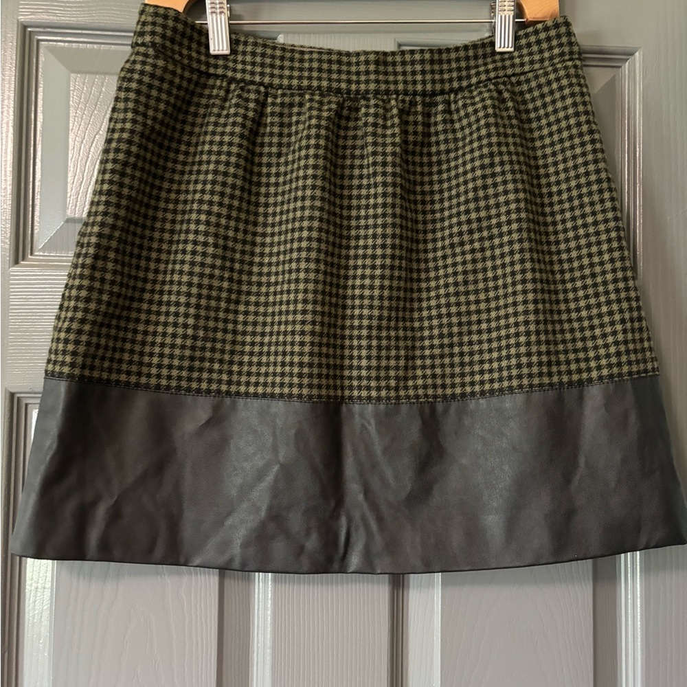 J. Crew wool blend faux leather houndstooth miniskirt size 8